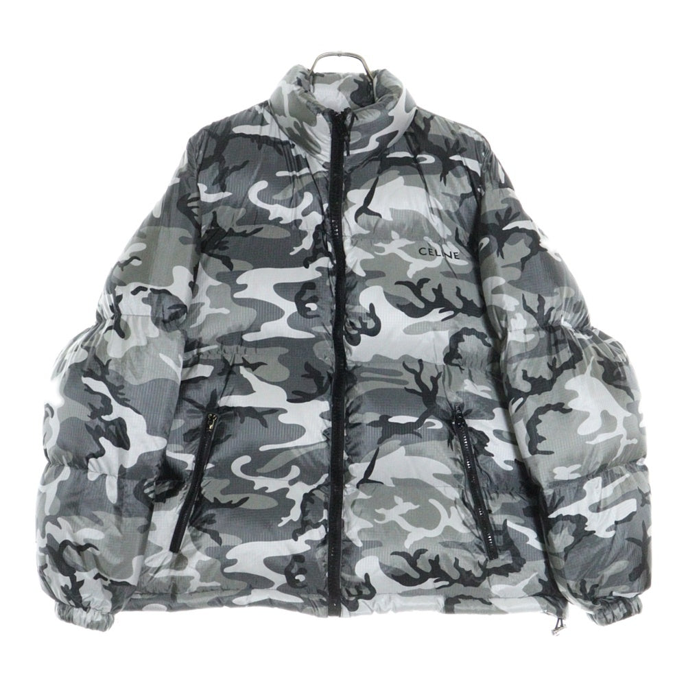 CELINE(セリーヌ) 22AW カモフラ 迷彩総柄 バックロゴプリント ジップアップ ダウンジャケット グレー/カーキ 2W771153Q