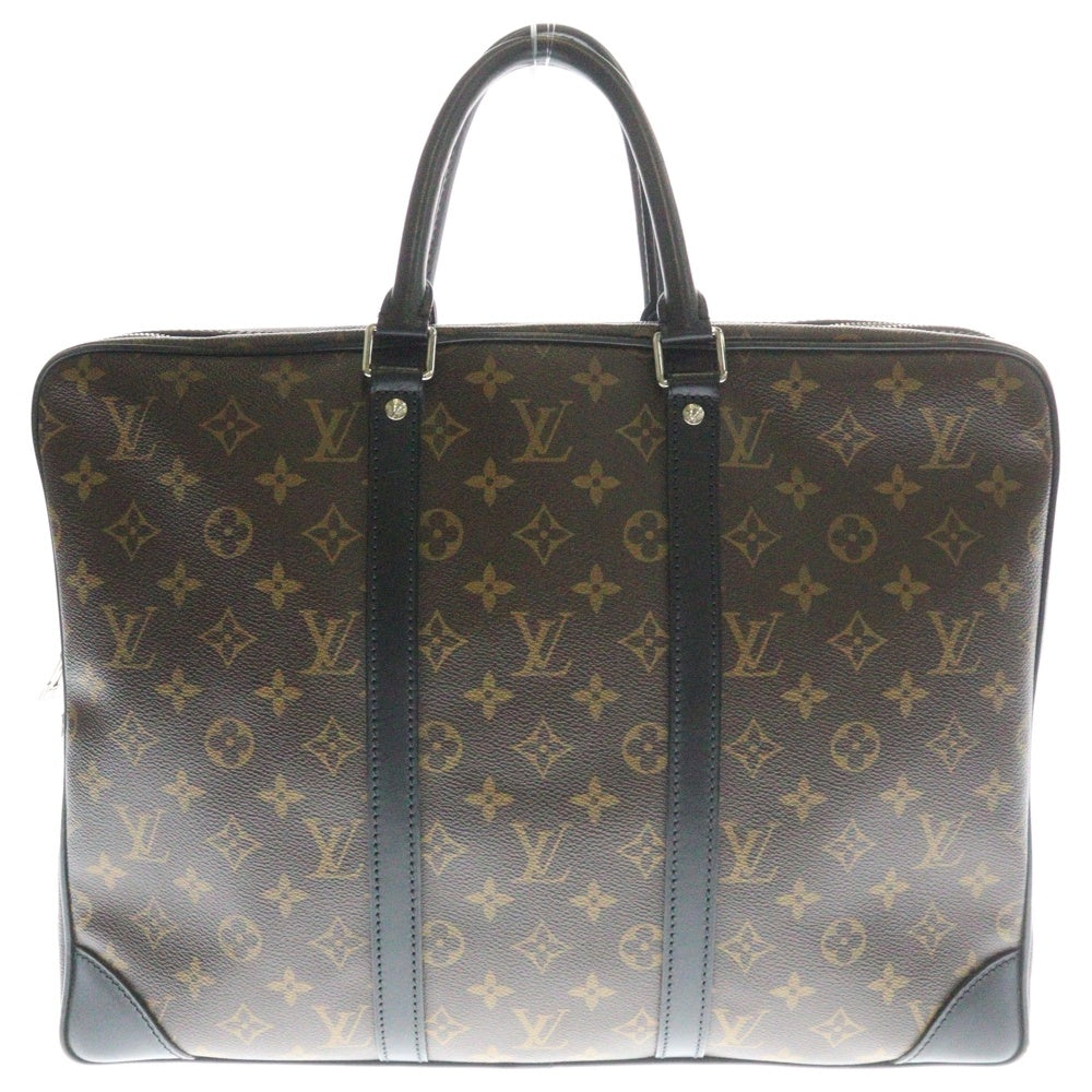LOUIS VUITTON(ルイヴィトン) モノグラム・マカサー ポルトドキュマン・ヴォワヤージュ ハンドバッグ ビジネスバッグ ブラウン×ブラック ゴールド金具 レザー×PVC M40225