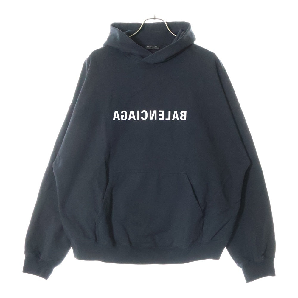 BALENCIAGA(バレンシアガ) 23AW ミラーロゴ プリント オーバーサイズ プルオーバー パーカーフーディー ブラック 727163