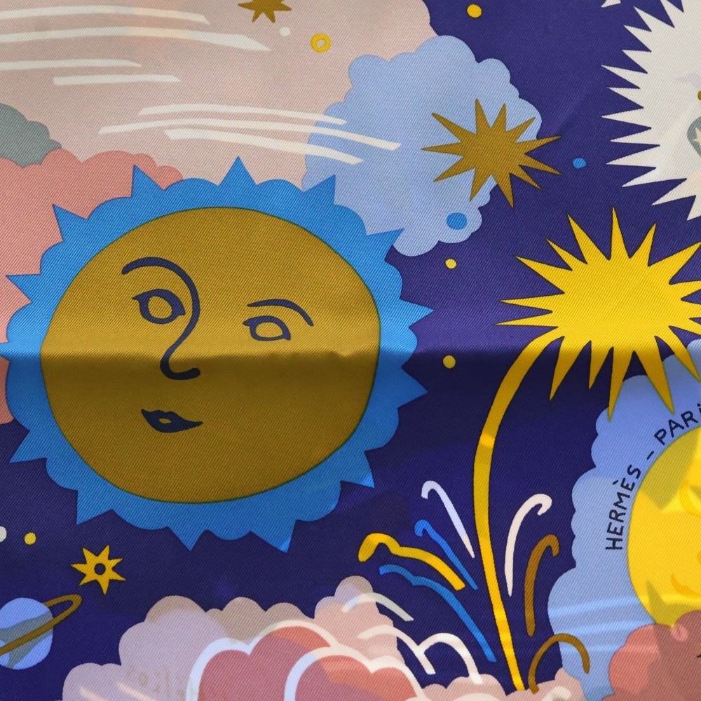 HERMES(エルメス) カレ70 エリオスの王国 スカーフ ブルーニュイ アルジル ブルージーン シルク マルチカラー