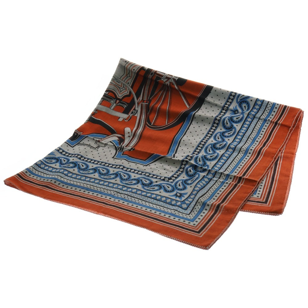 HERMES(エルメス) カレジェアン140 スカーフ 四輪馬車の車輪 カシミヤ×シルク グレー マルチカラー