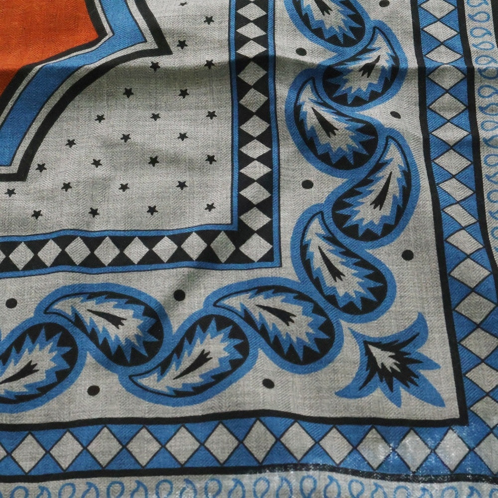 HERMES(エルメス) カレジェアン140 スカーフ 四輪馬車の車輪 カシミヤ×シルク グレー マルチカラー