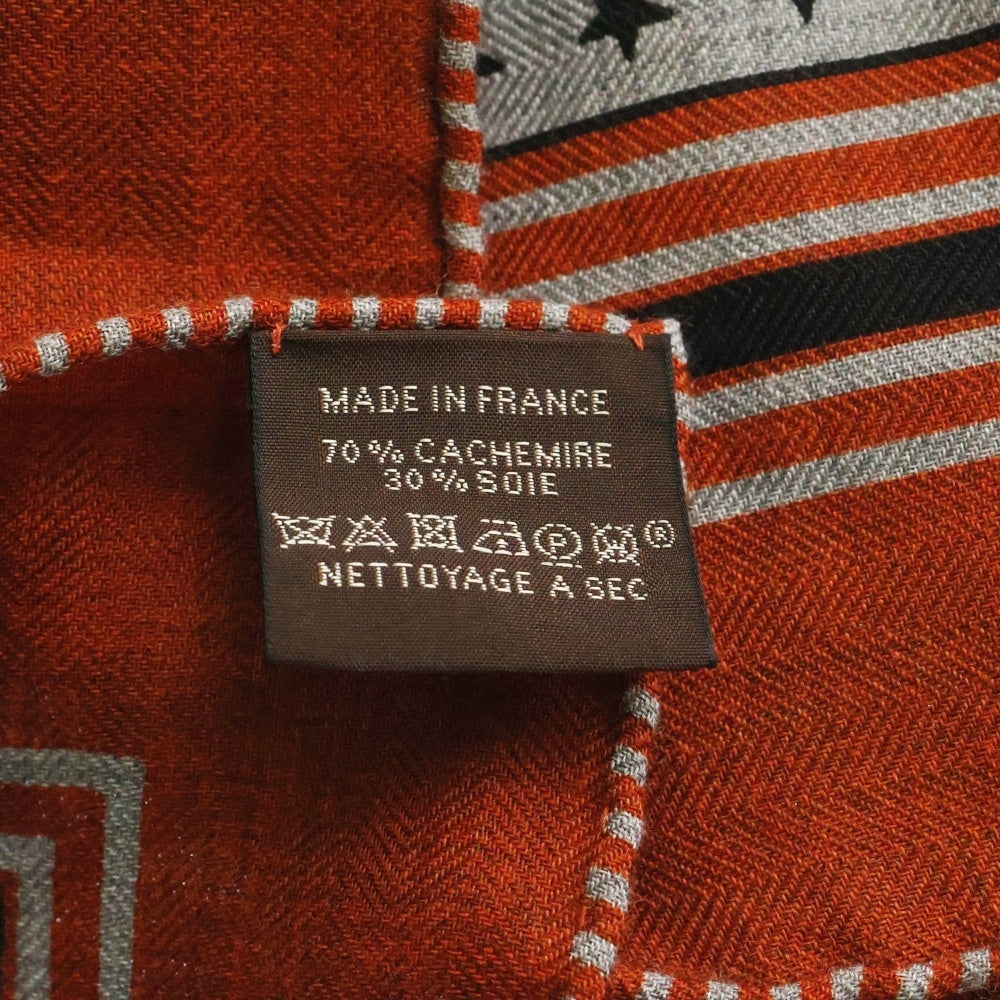 HERMES(エルメス) カレジェアン140 スカーフ 四輪馬車の車輪 カシミヤ×シルク グレー マルチカラー