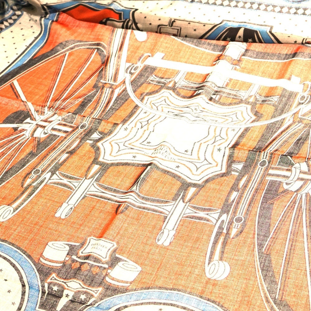 HERMES(エルメス) カレジェアン140 スカーフ 四輪馬車の車輪 カシミヤ×シルク グレー マルチカラー