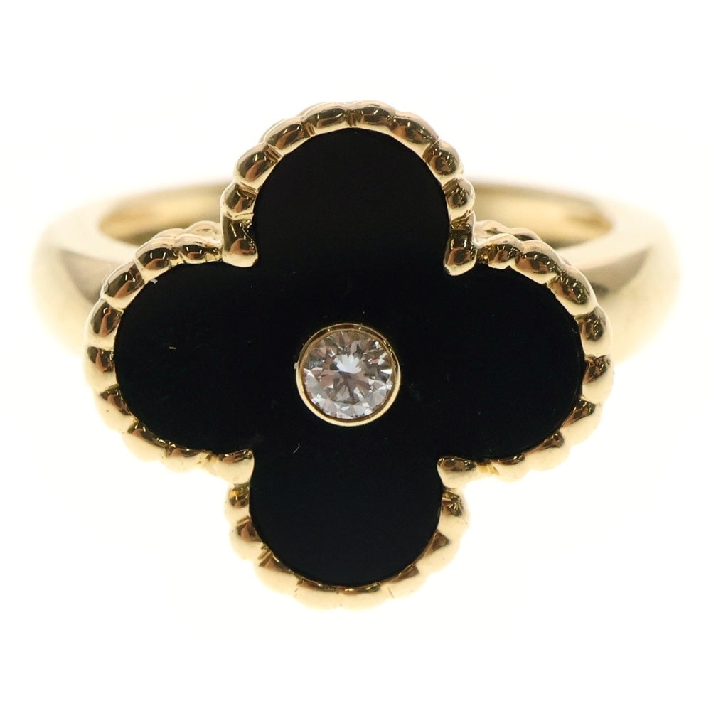 Van Cleef & Arpels(ヴァンクリーフアンドアーペル) ヴィンテージアルハンブラ 1Pダイヤモンド カーネリアンリング 指輪 オニキス Au750YG イエローゴールド レディース