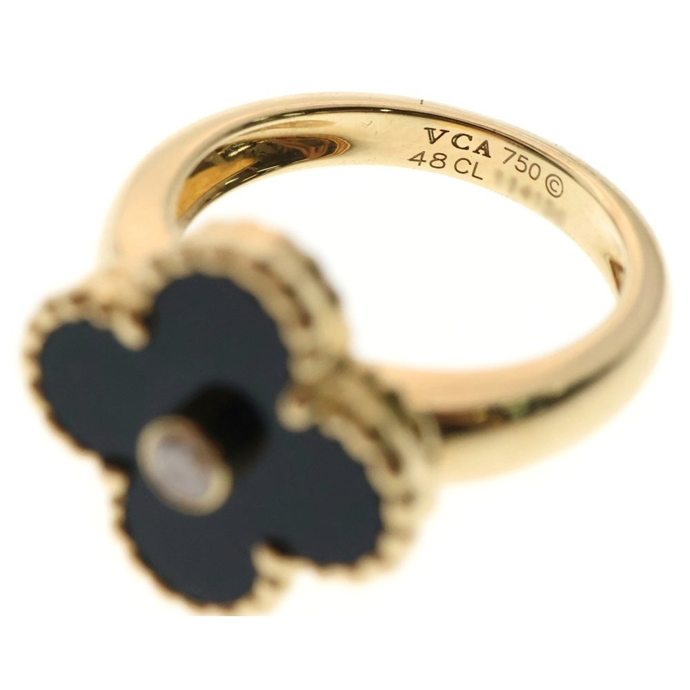 Van Cleef & Arpels(ヴァンクリーフアンドアーペル) ヴィンテージアルハンブラ 1Pダイヤモンド カーネリアンリング 指輪 オニキス Au750YG イエローゴールド レディース