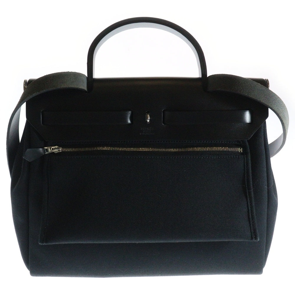 HERMES(エルメス) エールバッグジップ トワルオフィシエ ヴァッシュハンター 2WAYバッグ ハンドバッグ ショルダーバッグ ブラック キャンバス×レザー シルバー金具 Z刻印