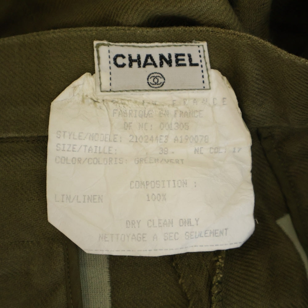 CHANEL(シャネル) ココマーク ゴールドボタン リネン 2タック ハーフ ショートパンツ ショーツ カーキ レディース 210244E3 A190078