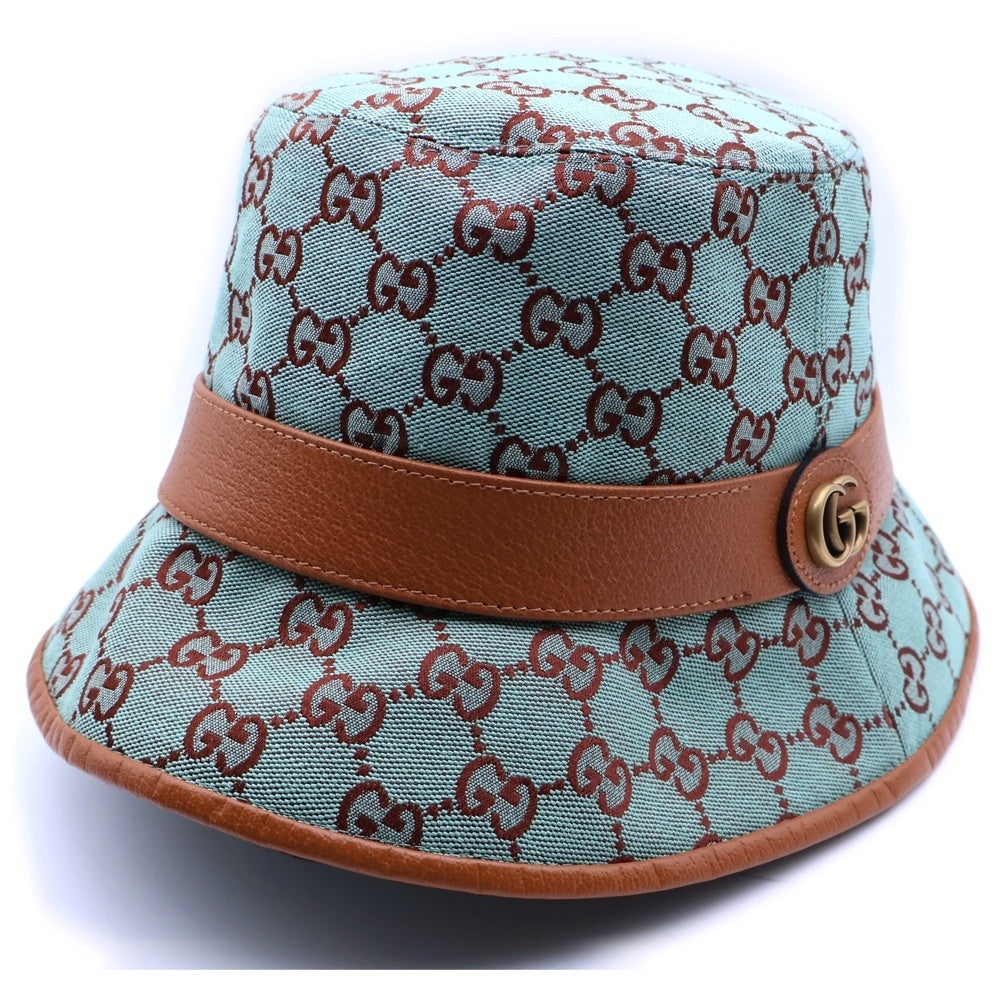 GUCCI(グッチ) GGキャンバス バケットハット 帽子 ライトブルー×ブラウン キャンバス ゴールド金具 748476