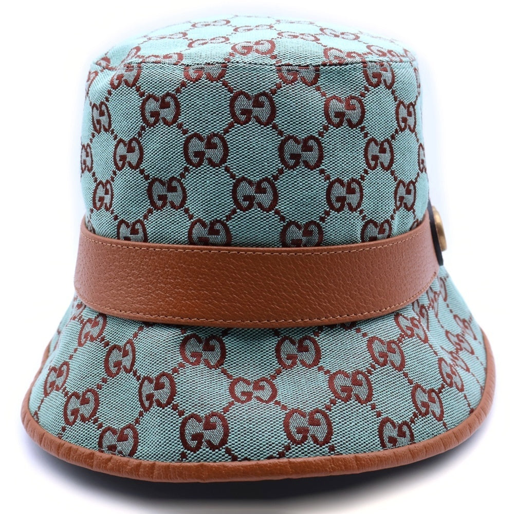 GUCCI(グッチ) GGキャンバス バケットハット 帽子 ライトブルー×ブラウン キャンバス ゴールド金具 748476
