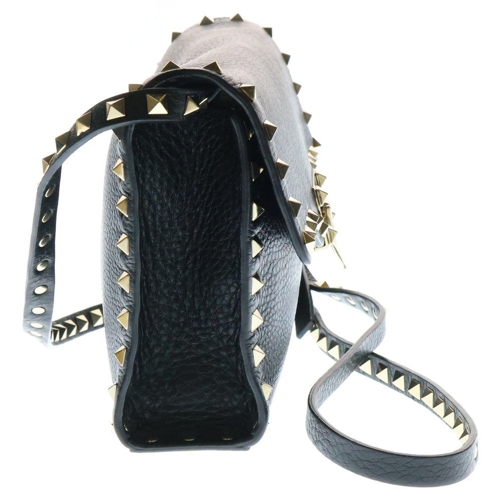VALENTINO(ヴァレンティノ) ロックスタッズ レザー クロスボディ ショルダーバッグ ゴールド金具 ブラック