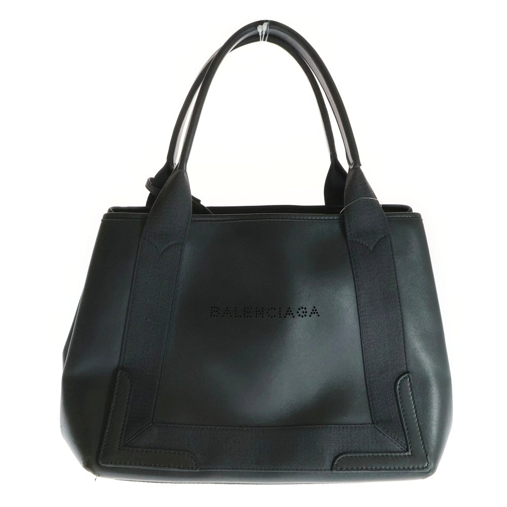 BALENCIAGA(バレンシアガ) ネイビーカバス S パンチングロゴ レザー ハンド トートバッグ シルバー金具 グレー 339933