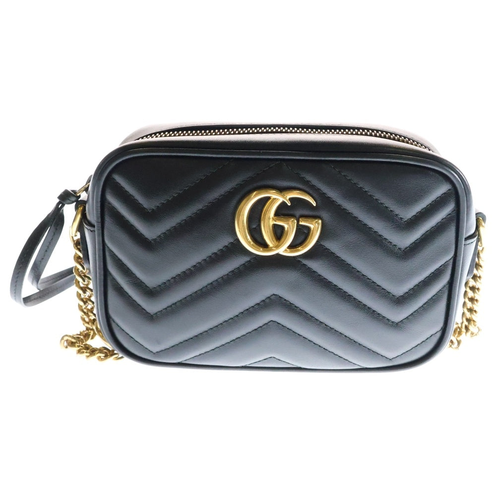 GUCCI(グッチ) GGマーモント ショルダーバッグ ミニバッグ ブラック ゴールド金具 レザー 447632