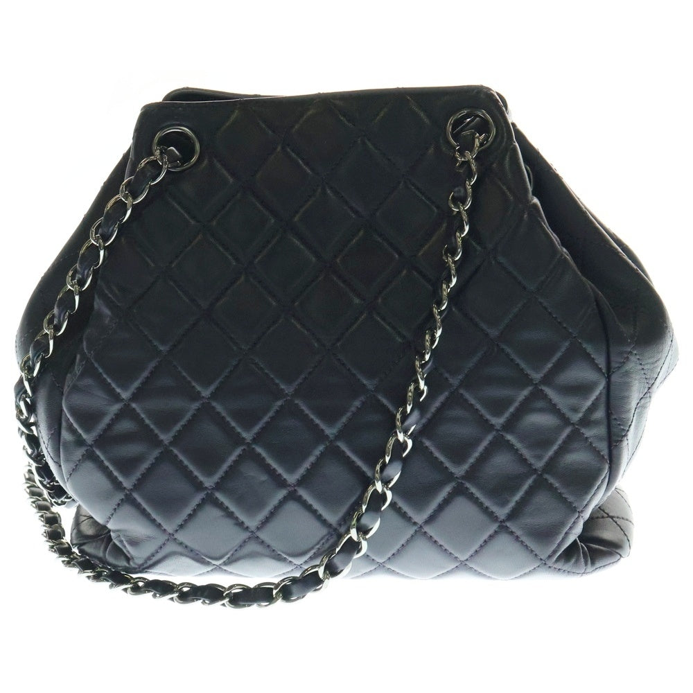 CHANEL(シャネル) マトラッセ バケット ラムスキン レザー ココマーク チェーン ショルダーバッグ シルバー金具 ネイビー 23番台