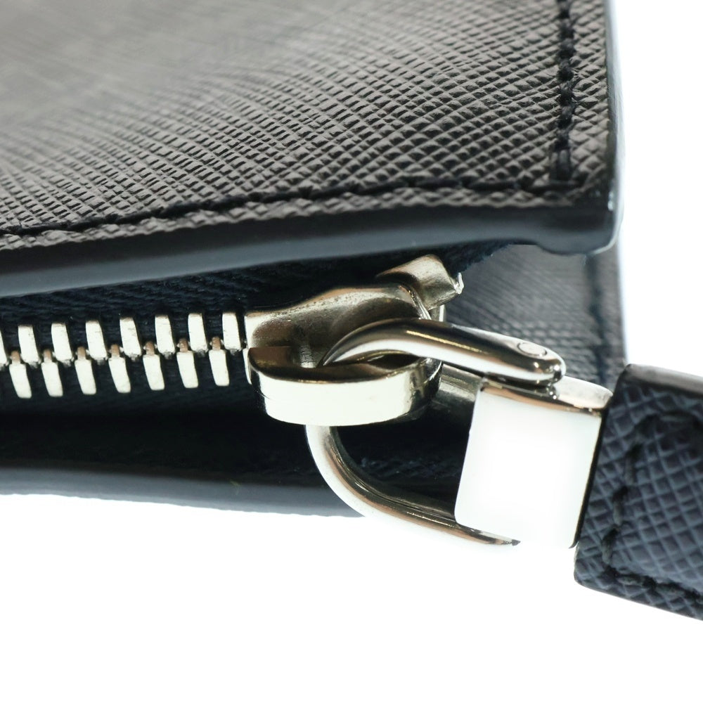 PRADA(プラダ) サフィアーノ クラッチバッグ セカンドバッグ ポーチ ケース シルバー金具 ネイビー レザー