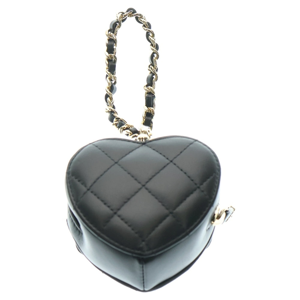 CHANEL(シャネル) ミニハートバッグチャーム ミニポーチ 小物入れ ケース ブラック ゴールド金具 ラムスキン AP4838