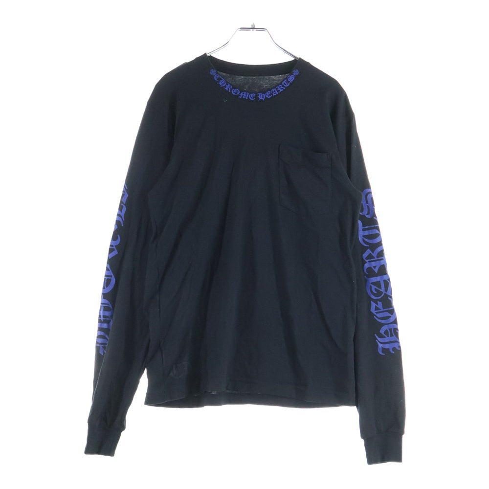 CHROME HEARTS(クロムハーツ) Neck Logo L/S Tee ネックロゴプリント ロングスリーブ 長袖Tシャツ カットソー ブラック/ブルー