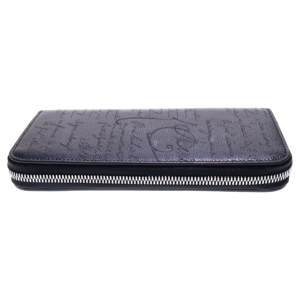 Berluti(ベルルッティ) カリグラフィ ラウンドファスナー 長財布 ロングウォレット カードケース ネイビー シルバー金具 レザー
