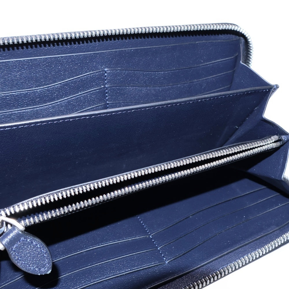 Berluti(ベルルッティ) カリグラフィ ラウンドファスナー 長財布 ロングウォレット カードケース ネイビー シルバー金具 レザー