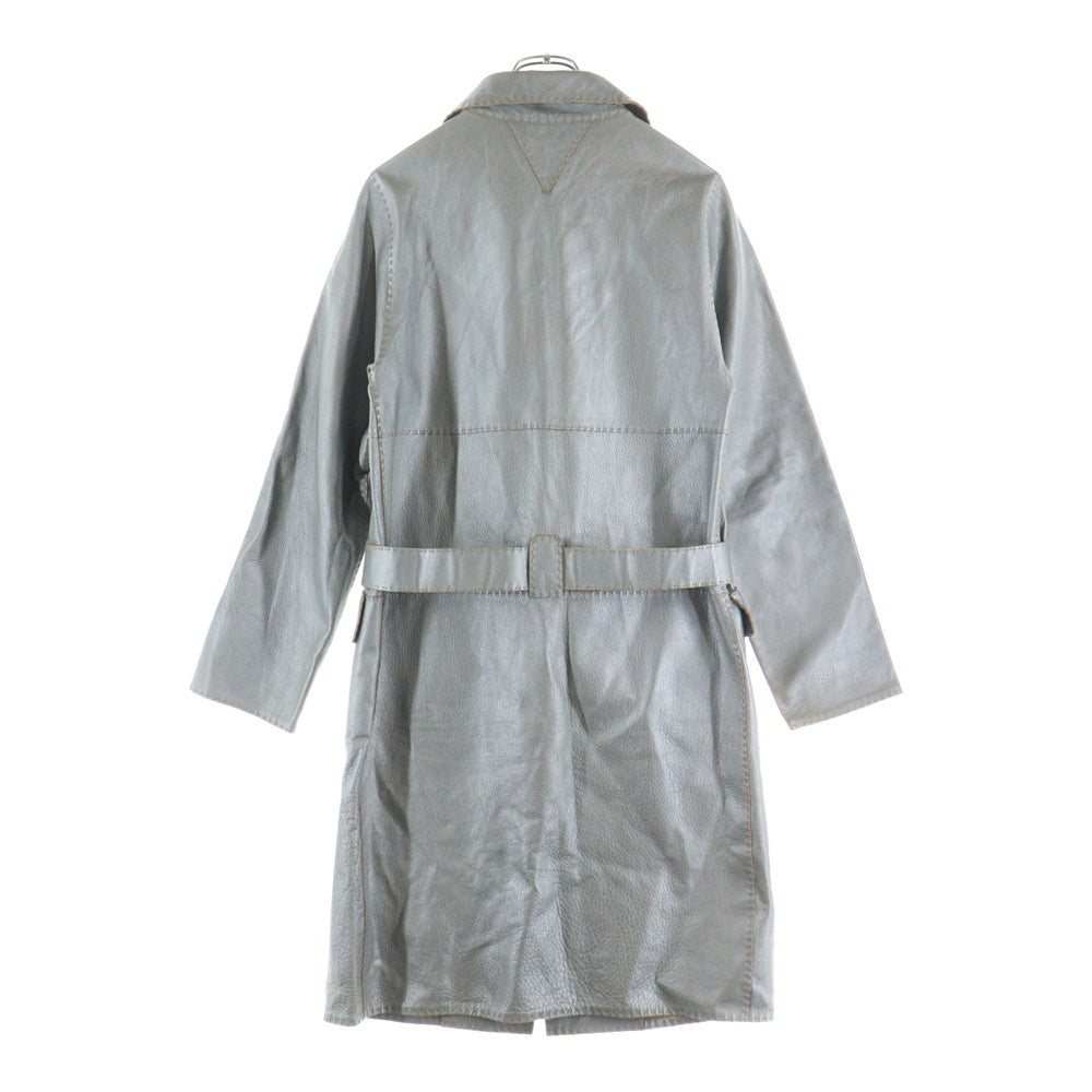 FENDI(フェンディ) メタリックレザー ステッチデザイン スタンドカラー ロング ジャケット コート グレー/シルバー