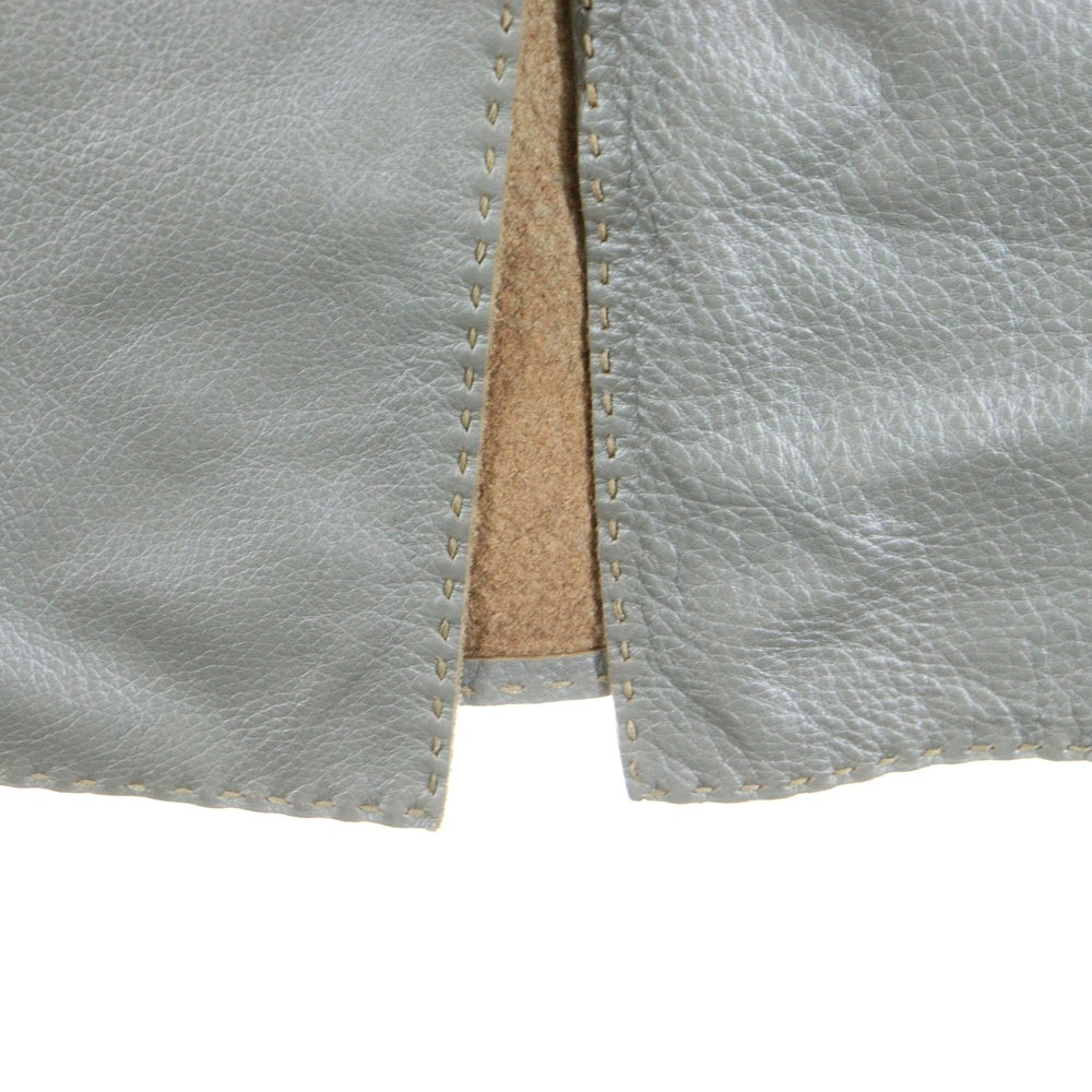 FENDI(フェンディ) メタリックレザー ステッチデザイン スタンドカラー ロング ジャケット コート グレー/シルバー