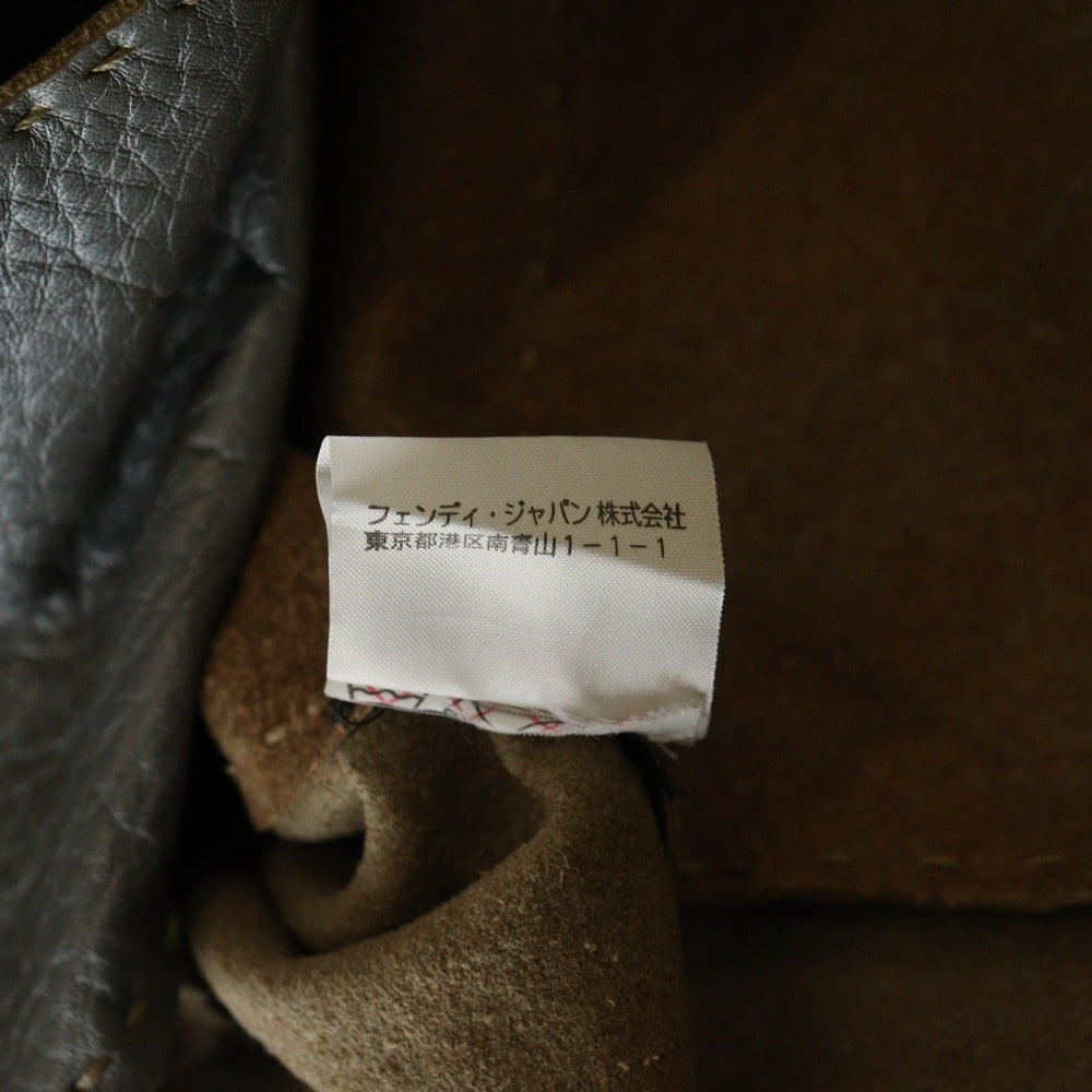 FENDI(フェンディ) メタリックレザー ステッチデザイン スタンドカラー ロング ジャケット コート グレー/シルバー