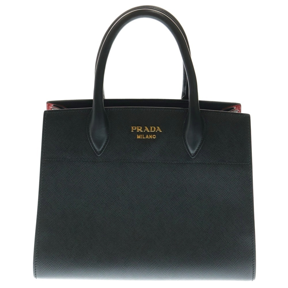 PRADA(プラダ) ビブリオテーク 2wayハンドバッグ ショルダーバッグ ブラック×レッド ゴールド金具 サフィアーノ 1BA050