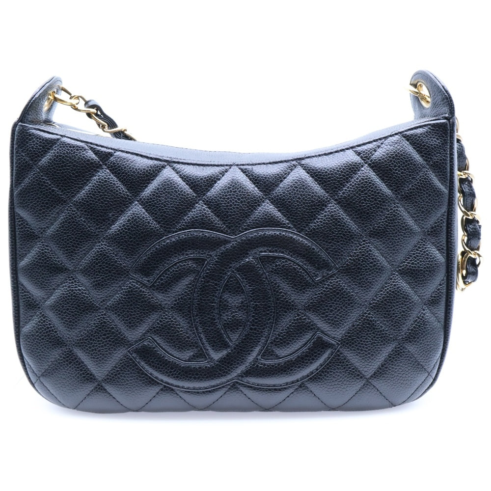 CHANEL(シャネル) マトラッセ ココマーク キャビアスキン レザー チェーン ワンショルダーバッグ ゴールド金具 ブラック 8番台 A20993