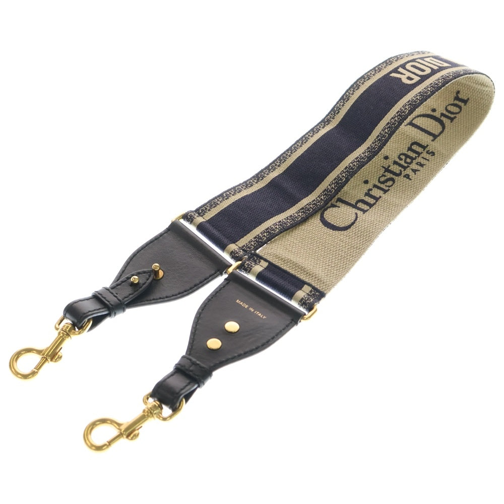 Christian Dior(クリスチャンディオール) エンブロイダリー ショルダーストラップ ネイビー キャンバス×レザー