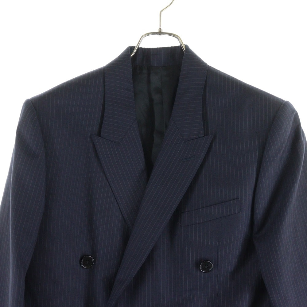 CELINE(セリーヌ) エディ期 ピンストライプ総柄 ウール ダブルブレスト ピークドラペル テーラードジャケット ネイビー 2V52F503R