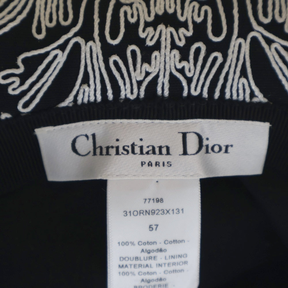 Christian Dior(クリスチャンディオール) エンブロイダリー バケットハット 帽子 ブラック×ホワイト