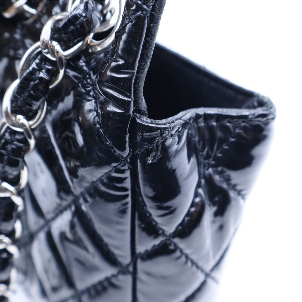 CHANEL(シャネル) マトラッセ24 シングルフラップ ダブルチェーン ショルダーバッグ ブラック パテント シルバー金具