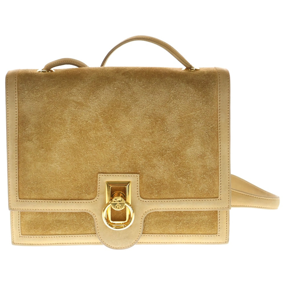 HERMES(エルメス) リングドゥ ドブリス スエードレザー ターンロック ショルダーバッグ ゴールド金具 ベージュ 〇J刻印