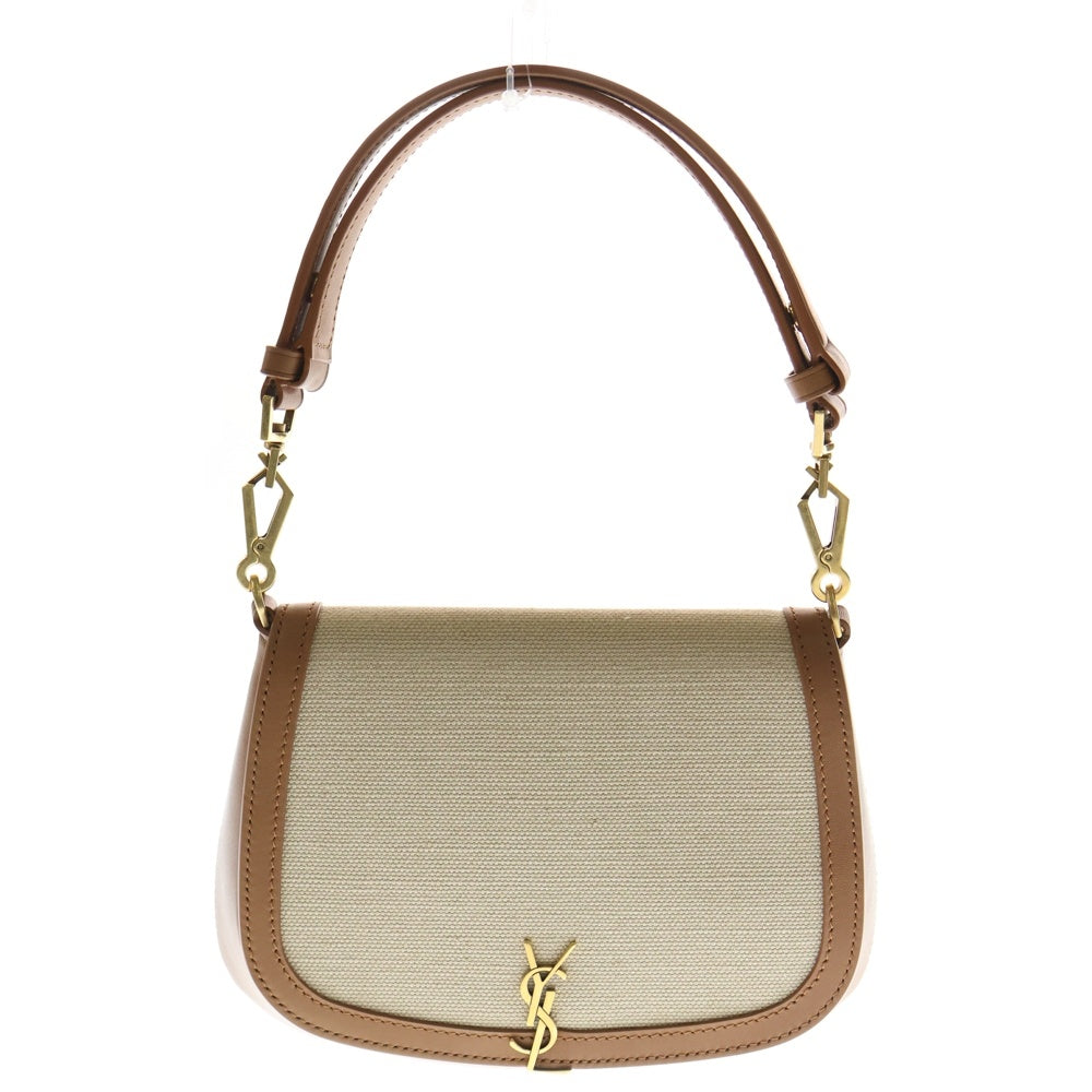 SAINT LAURENT PARIS(サンローランパリ) ミニ ヴォルテール ショルダーバッグ ショルダーポシェット ベージュ×ブラウン キャンバス×レザー ゴールド金具