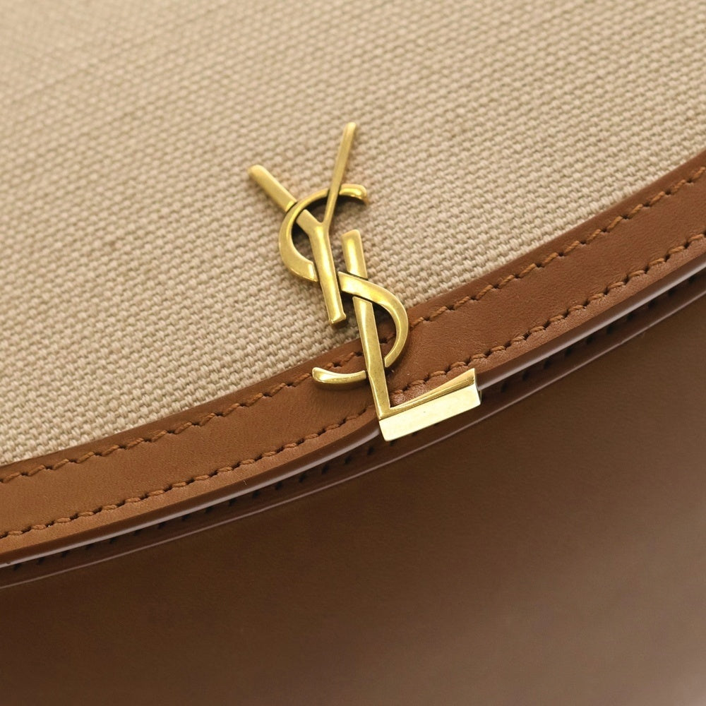 SAINT LAURENT PARIS(サンローランパリ) ミニ ヴォルテール ショルダーバッグ ショルダーポシェット ベージュ×ブラウン キャンバス×レザー ゴールド金具