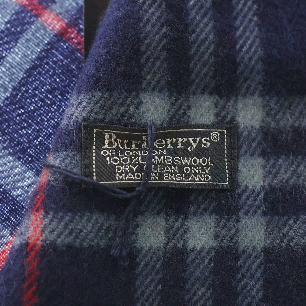 BURBERRY(バーバリー) バーバリーチェックフリンジ付ウールマフラー ブルー