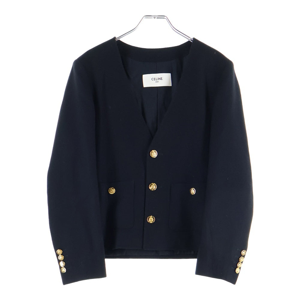 CELINE(セリーヌ) シャスール カシミヤ フランネル ノーカラー 3B ジャケット ブラック 2V43T311T.38NO