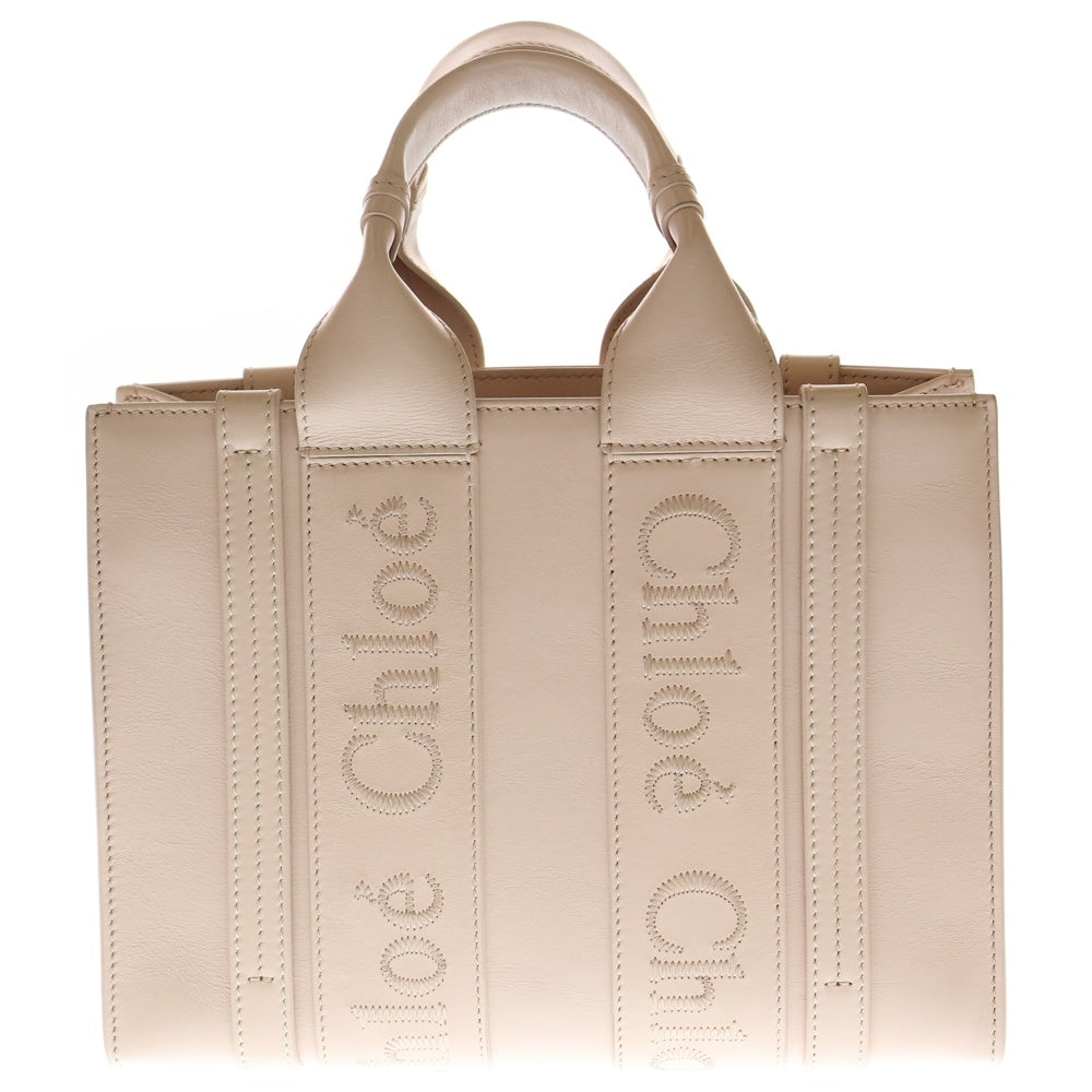 Chloe(クロエ) ウッディ スモール ロゴ刺繍 レザー 2WAY ハンド ショルダー トートバッグ ピンク レディース