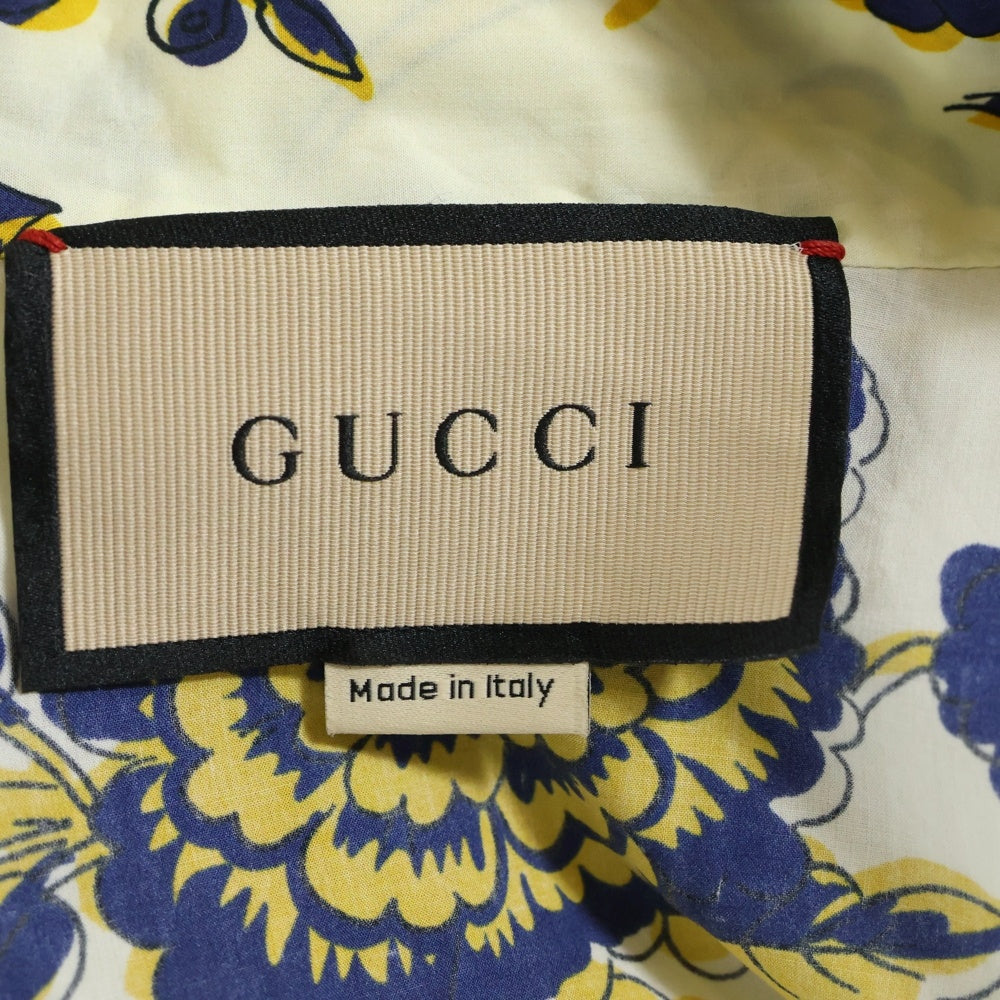 GUCCI(グッチ) フラワー総柄プリント ボウカラー ハーフスリーブ ロング ワンピース イエロー/ネイビー レディース 741698