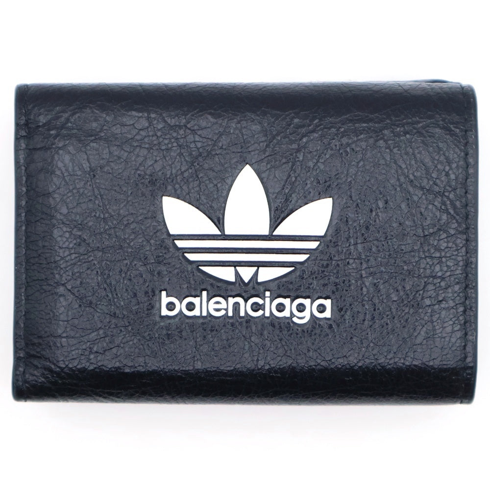 BALENCIAGA(バレンシアガ) バレンシアガ×アディダス 三つ折り財布 コンパクトウォレット コインケース ブラック レザー シルバー金具 レディース
