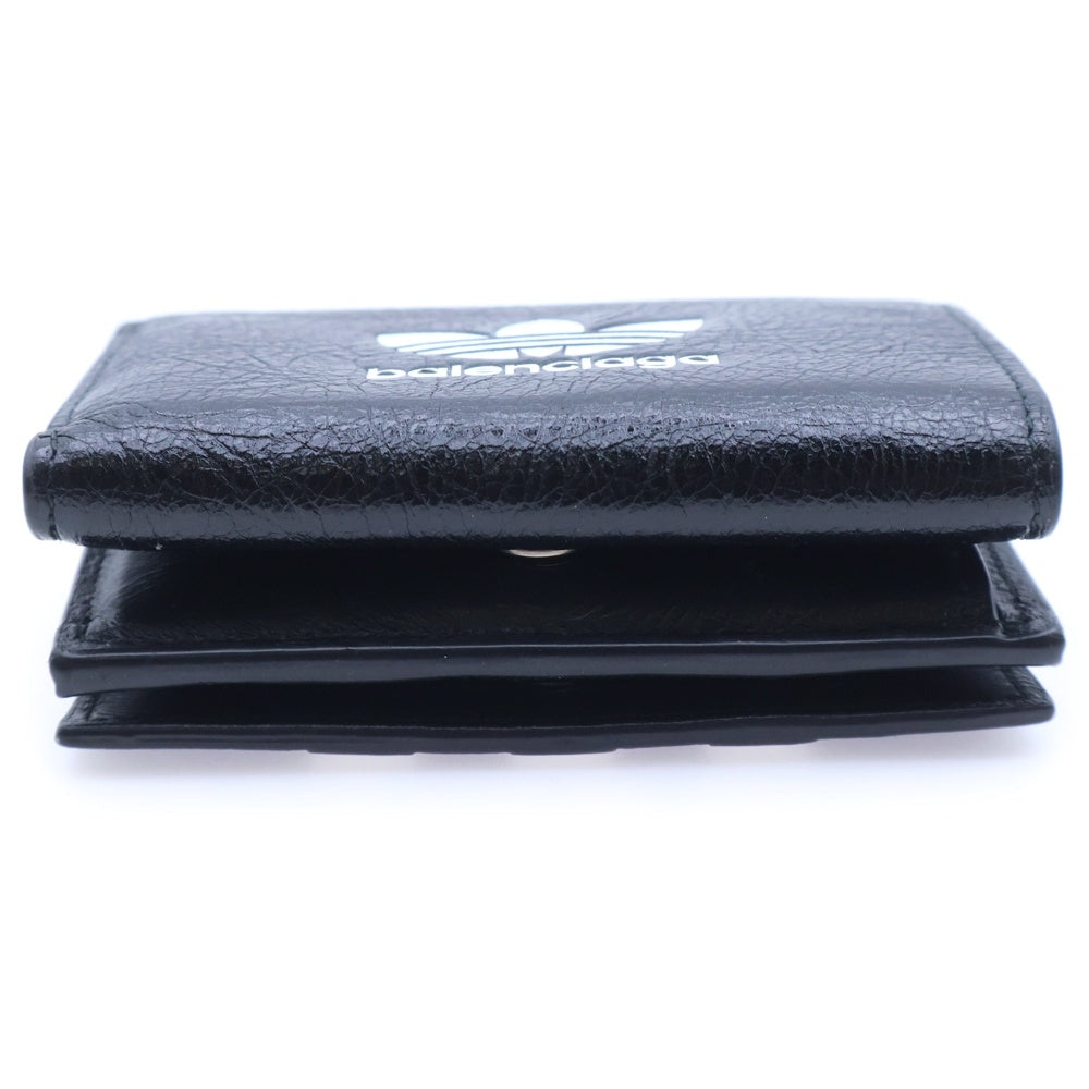 BALENCIAGA(バレンシアガ) バレンシアガ×アディダス 三つ折り財布 コンパクトウォレット コインケース ブラック レザー シルバー金具 レディース