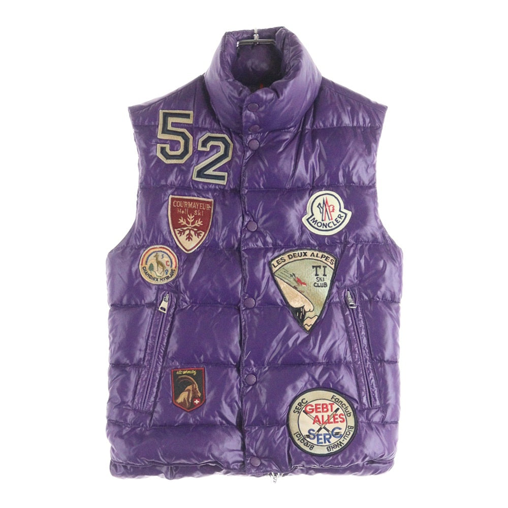 MONCLER(モンクレール) ワッペンロゴ ナンバリング スタンドカラー ジップアップ ダウンベスト パープル 43309 50 68950