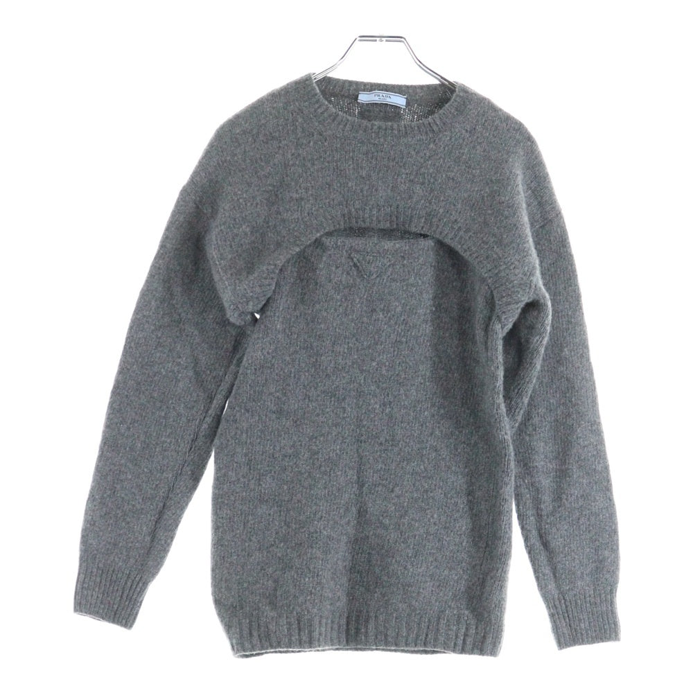 PRADA(プラダ) 22AW トライアングルロゴ カシミヤ混 ウール アンサンブルニット セーター クルーネック 長袖 キャミソール グレー レディース 20114