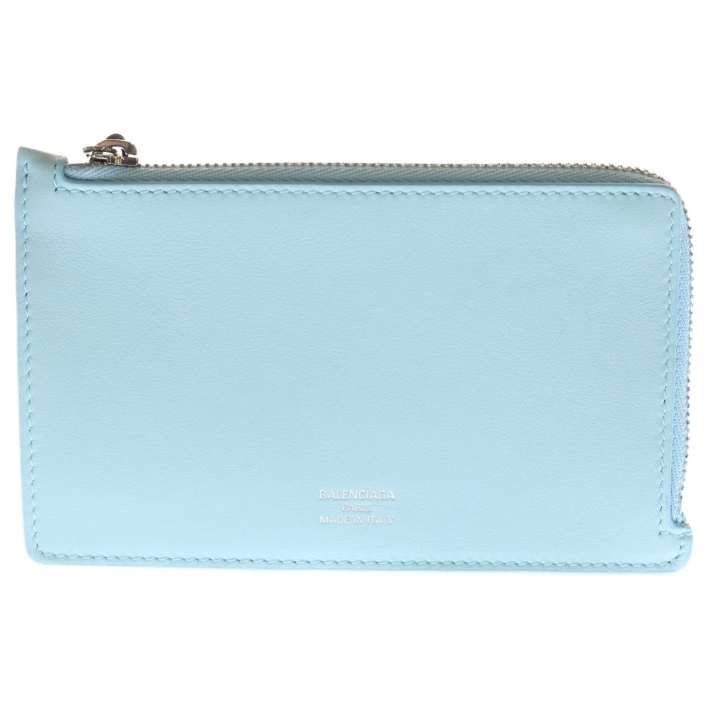 BALENCIAGA(バレンシアガ) ロゴ フラグメントケース コインケース カードケース 小物入れ ライトブルー レザー 7367342 シルバー金具 レディース