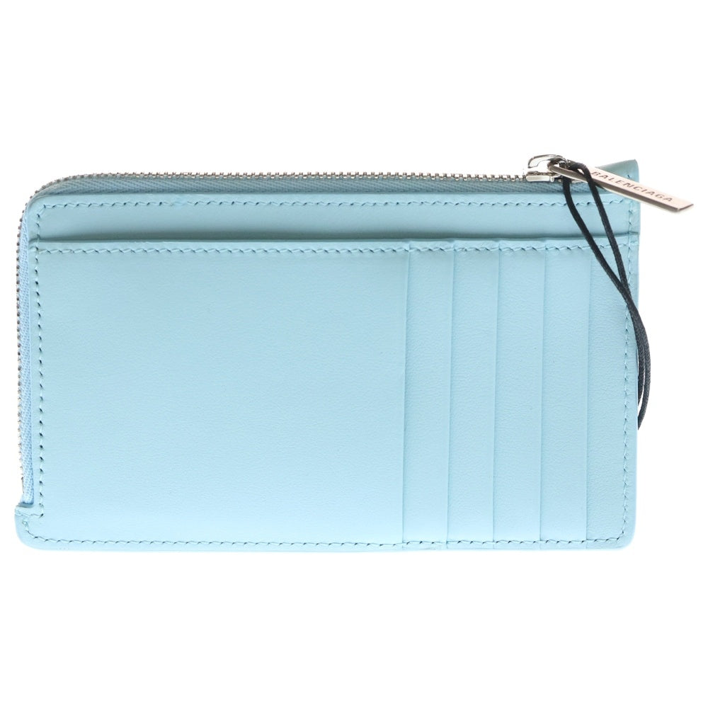 BALENCIAGA(バレンシアガ) ロゴ フラグメントケース コインケース カードケース 小物入れ ライトブルー レザー 7367342 シルバー金具 レディース
