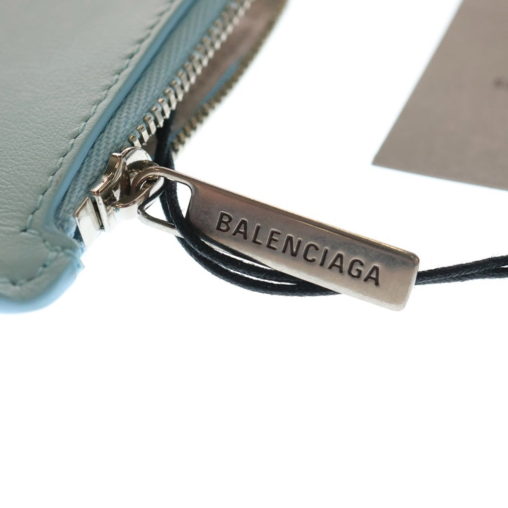 BALENCIAGA(バレンシアガ) ロゴ フラグメントケース コインケース カードケース 小物入れ ライトブルー レザー 7367342 シルバー金具 レディース