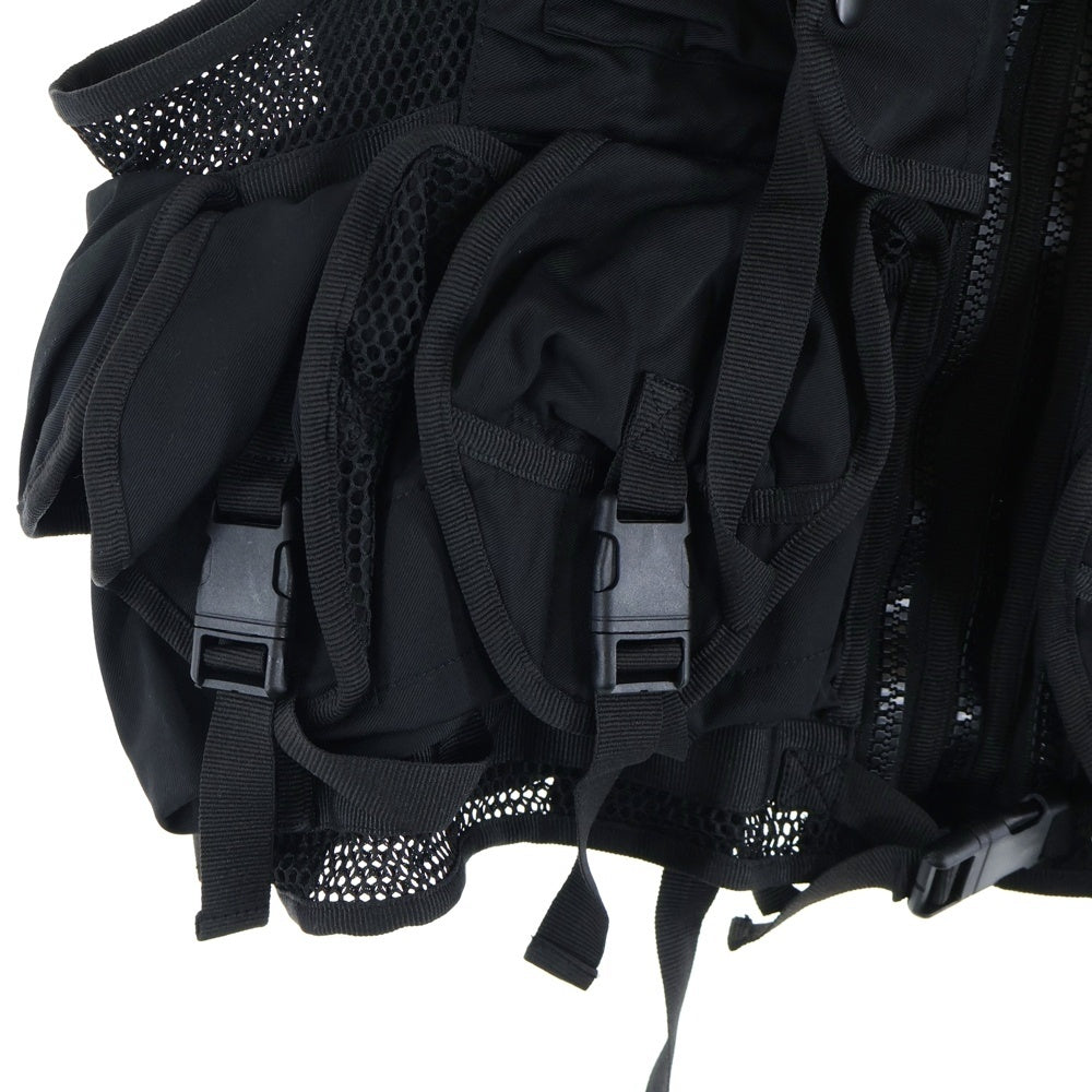 BOSS(ボス) ×KHABY カビー ラメ ワッペンロゴ メッシュ ナイロン テクニカル マルチポケット ジップアップ ベスト ブラック 10250002