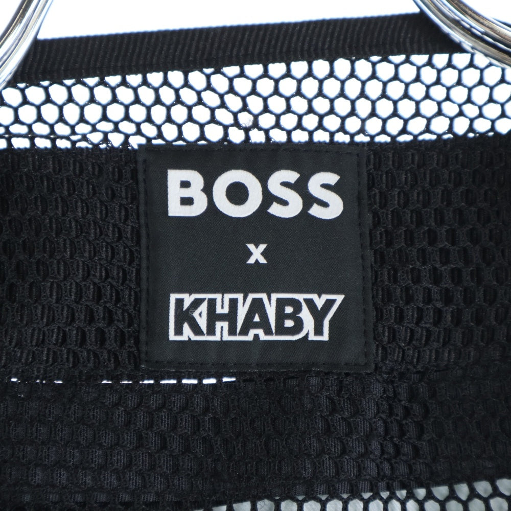 BOSS(ボス) ×KHABY カビー ラメ ワッペンロゴ メッシュ ナイロン テクニカル マルチポケット ジップアップ ベスト ブラック 10250002