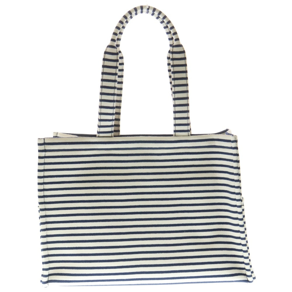 CELINE(セリーヌ) カバタイス ラージ トートバッグ ボーダー ホワイト×ネイビー キャンバス レディース