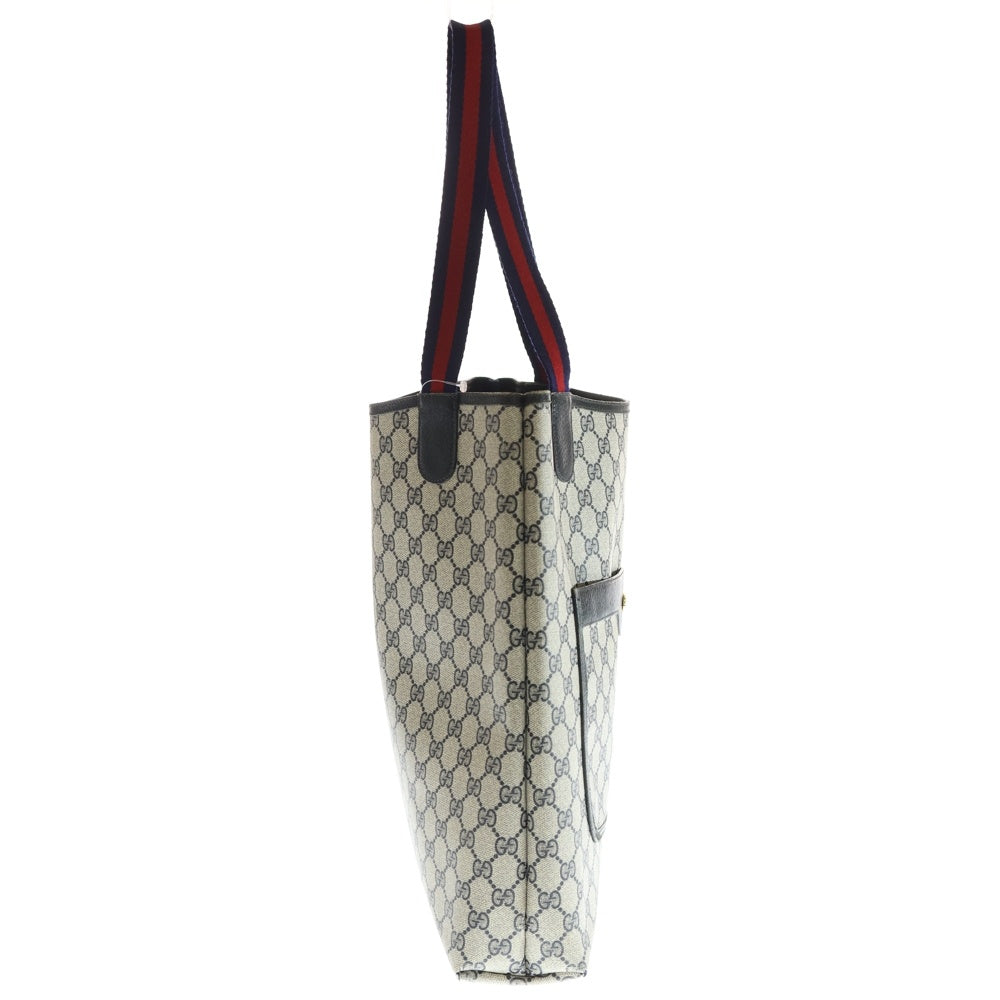GUCCI(グッチ) オールドグッチ シェリーライン ハンドバッグ トートバッグ ネイビー PVC 904 02 003 ゴールド金具 レディース